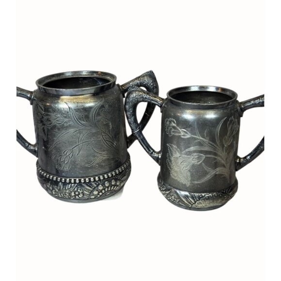 Antique Rockford Silver P Co. Sugar & Cream Dish floral etched rare - Picture 1 of 15